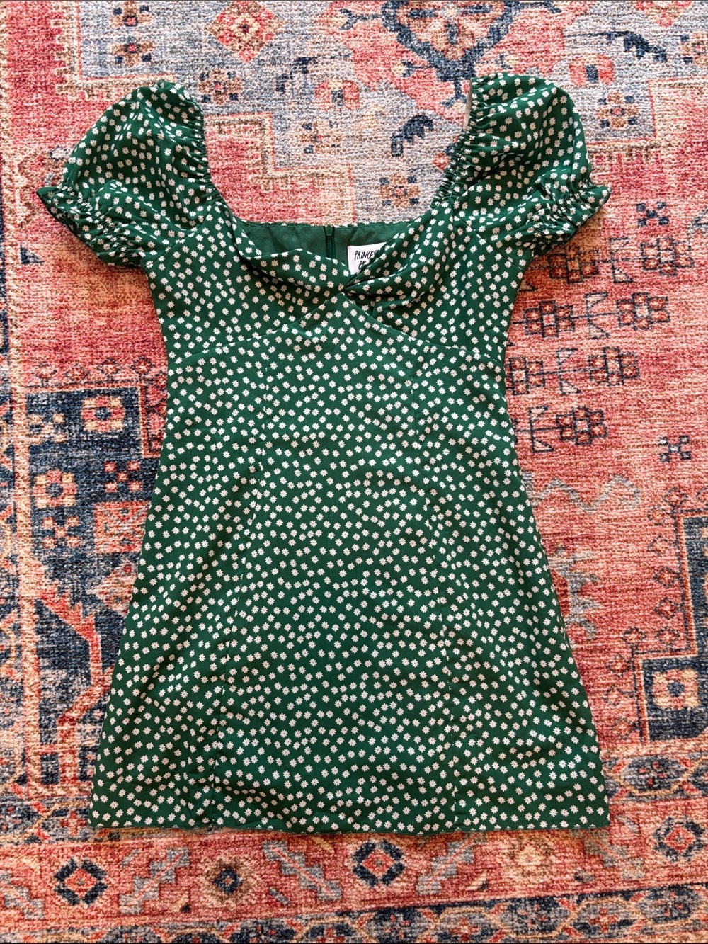 Princess Polly Green Puff Sleeve Floral Mini Dress